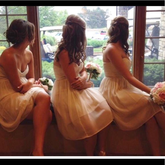 Donna Morgan Strapless Champagne Dress Size 4 dry cleaned Free Shipping - Picture 12 of 13